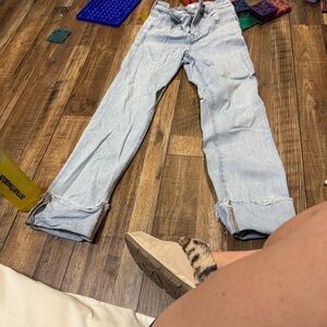 Light Wash mom Jeans with Cuffed Hem with tummy control size